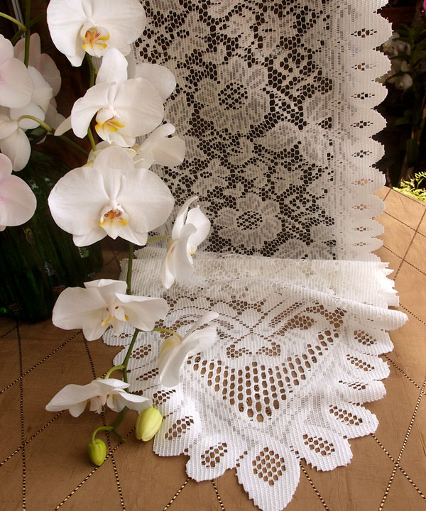Ivory Lace Table Runner - 13" X 120" Floral style - Click Image to Close
