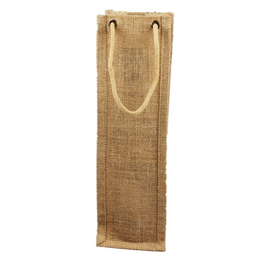Natural Jute Wine Bag with Rope Handles - 4" x 4" x 14" - Click Image to Close