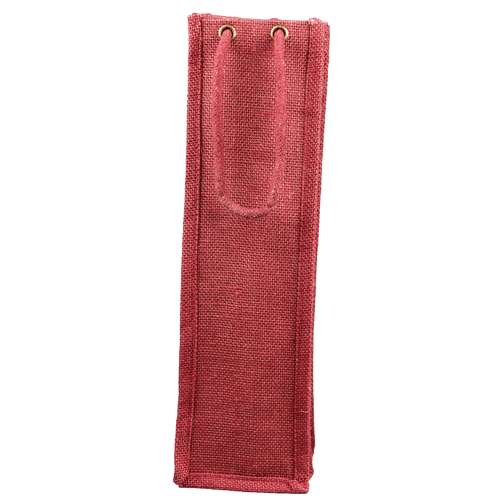 Burgundy Burlap Wine Bag with Rope Handles - 4" x 4" x 14" - Click Image to Close
