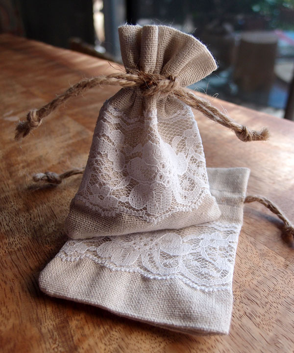 Linen and Lace Drawstring Bags