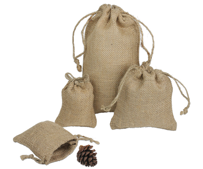 Natural Burlap Bags w/ Jute Cord