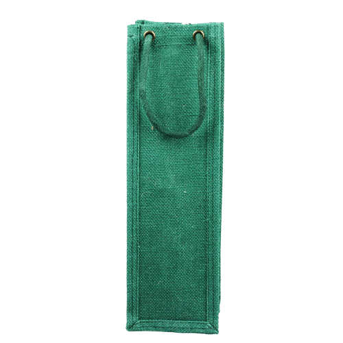 Green Jute Wine Bag with Rope Handles - 4" x 4" x 14" - Click Image to Close