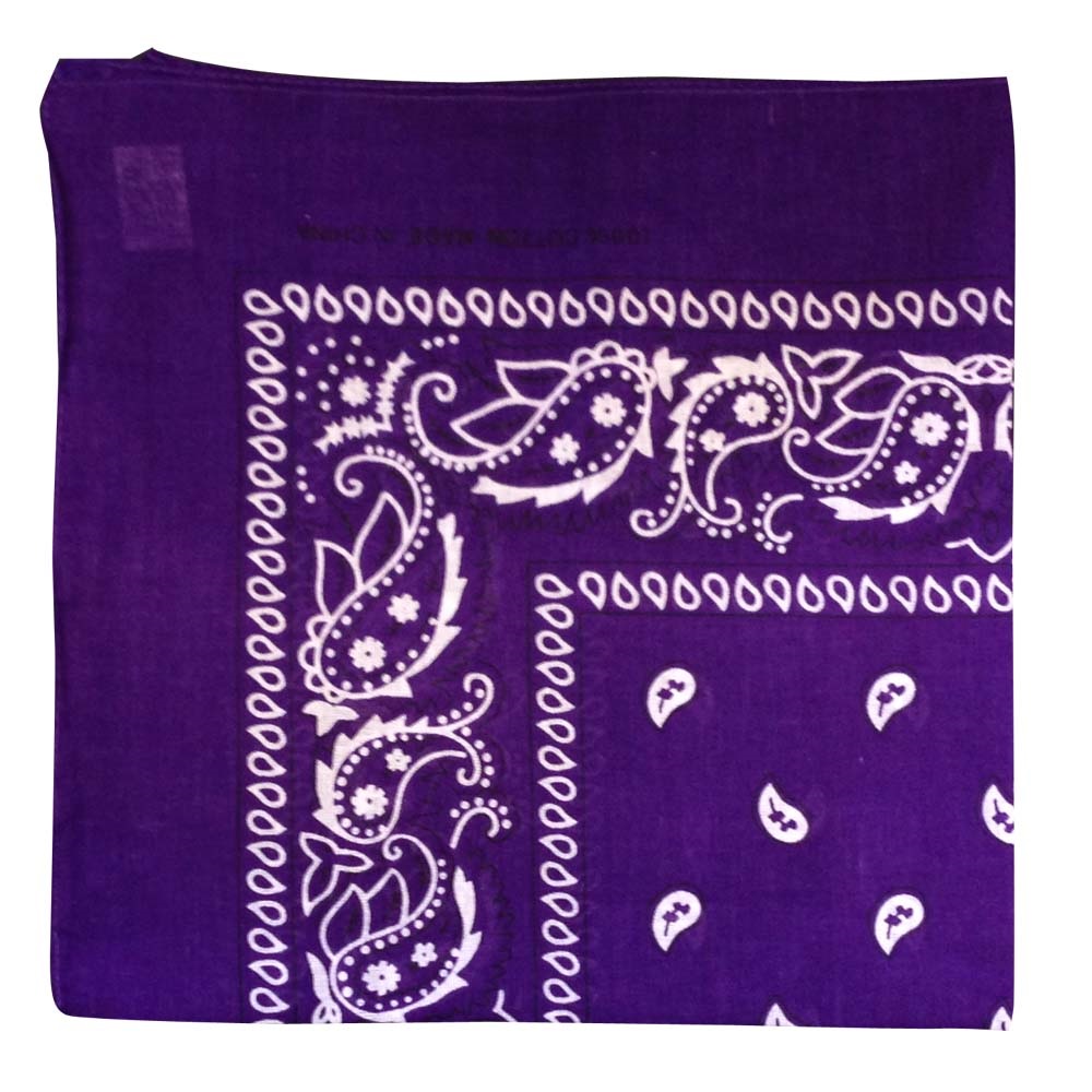 Paisley Bandana (100% Cotton) -Purple 22" x 22"