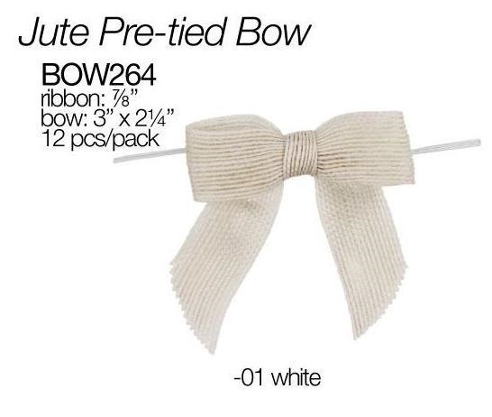 Pre-Tied Burlap Bows- White (1 Dozen)