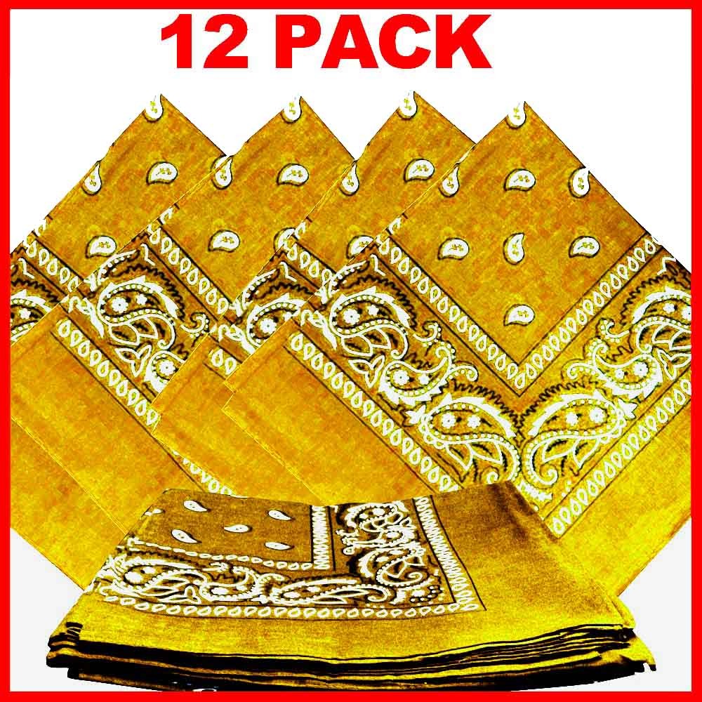 Paisley Bandana (100% Cotton) - Yellow 22" x 22" 12 Pack