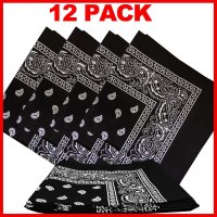 (image for) Paisley Bandana (100% Cotton) -Black 22" x 22" 12 Pack