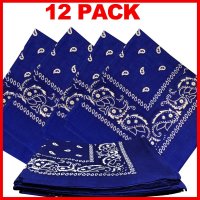 (image for) Paisley Bandana (100% Cotton) - Blue 22" x 22" 12 Pack