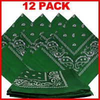 (image for) Paisley Bandana (100% Cotton) -Green 22" x 22" 12 Pack