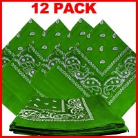(image for) Paisley Bandana (100% Cotton) -Light Green 22" x 22" 12 Pack
