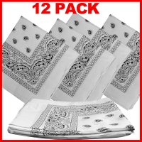 (image for) Paisley Bandana (100% Cotton) -White 22" x 22" 12 Pack