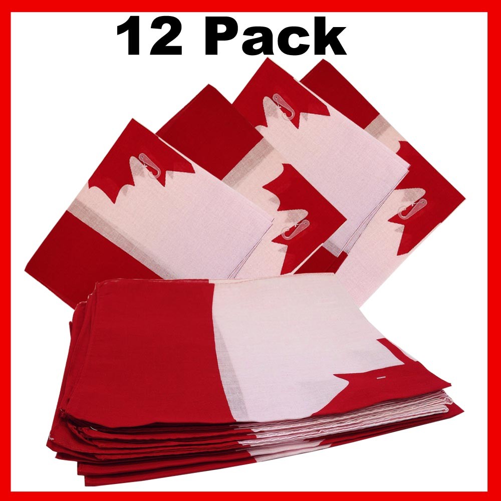 100% Cotton Canadian Flag Bandanas - 22" x 22" Pack of 12