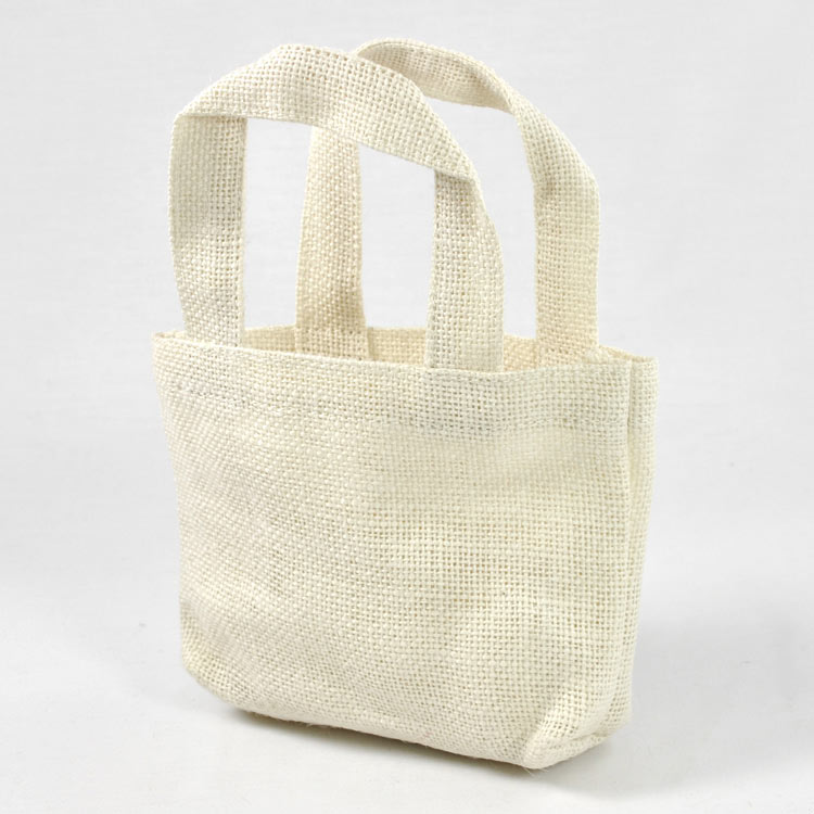 Off White Jute Tote Bag - 5" x 5" x 2" (Sold in a Pack of 6)