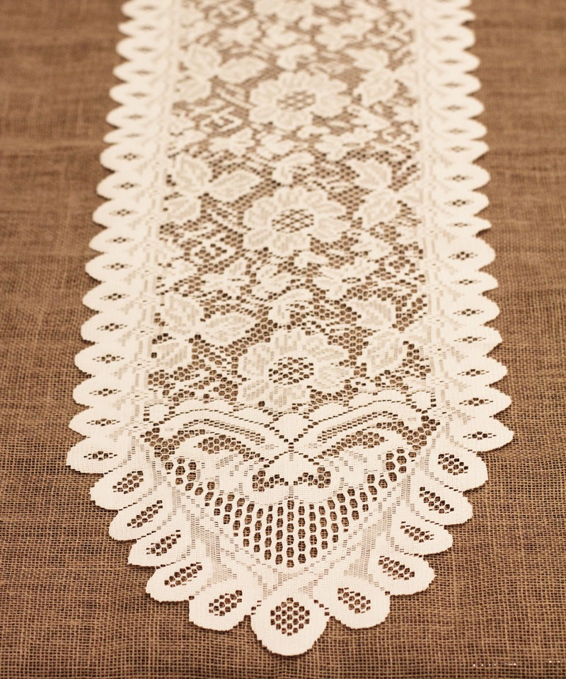 Ivory Lace Table Runner - 13" X 76" Floral style