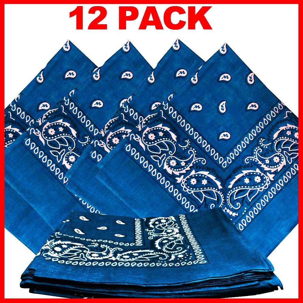 Paisley Bandana (100% Cotton) - Light Blue 22" x 22" 12 Pack