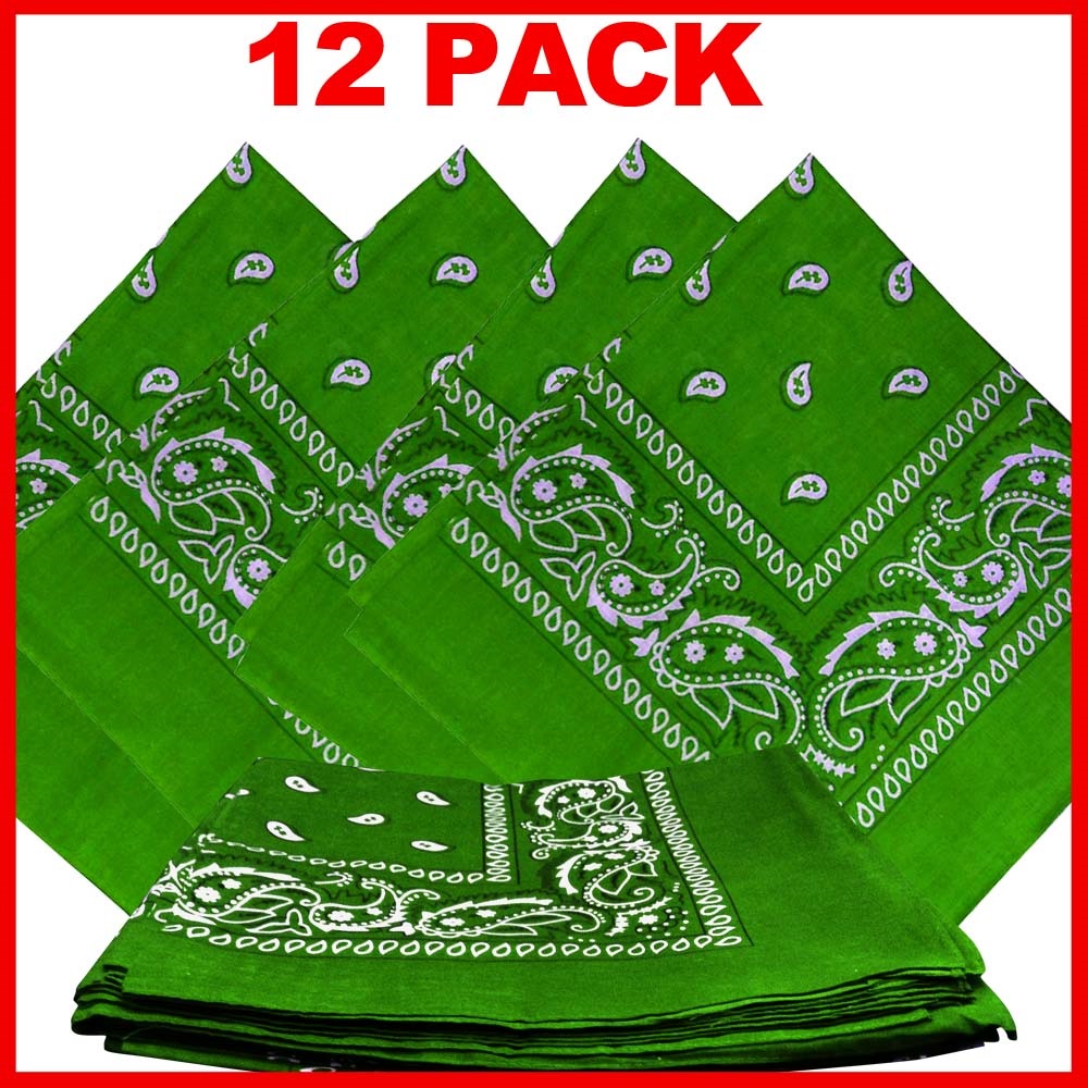 Paisley Bandana (100% Cotton) -Light Green 22" x 22" 12 Pack