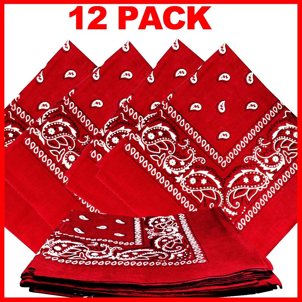 Paisley Bandana (100% Cotton) -Red 22" x 22" 12 Pack