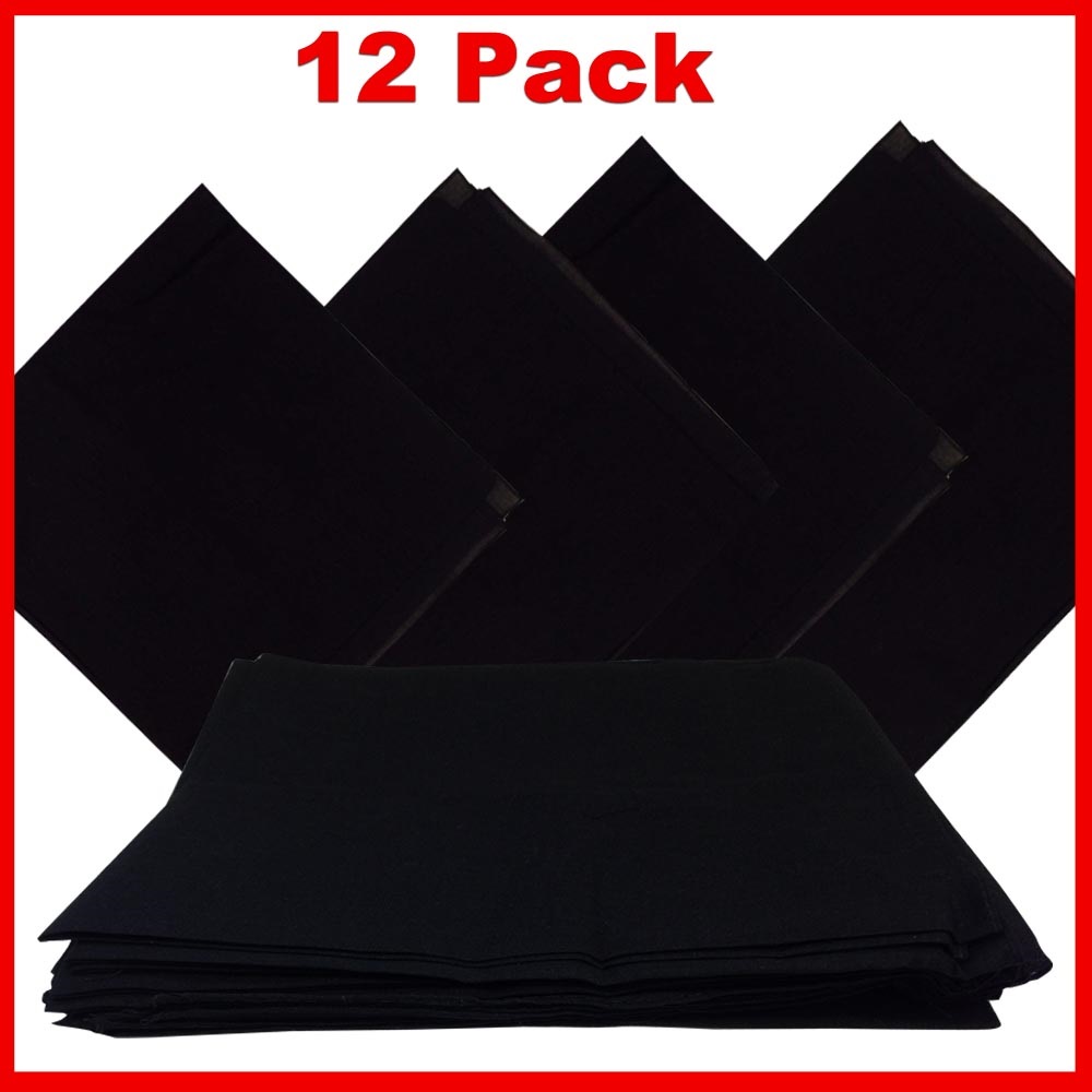 Solid Color Bandana - Black 14" x 14" 12 PACK