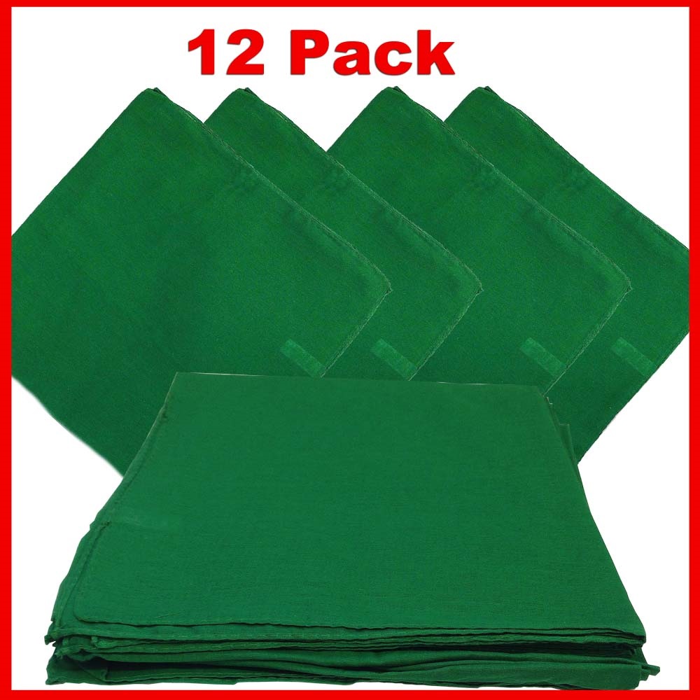Solid Color Bandana - Green 14" x 14" 12 PACK