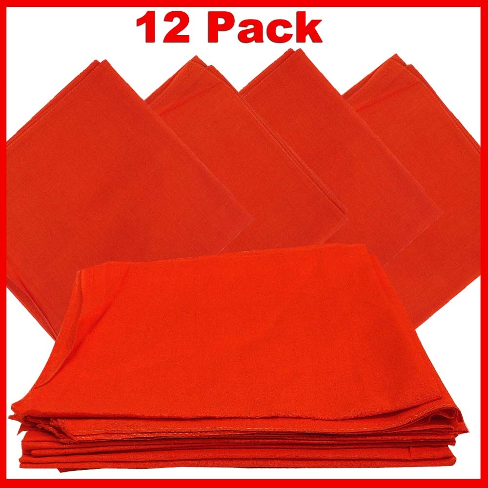 Solid Color Bandana - Orange 14" x 14" 12 PACK