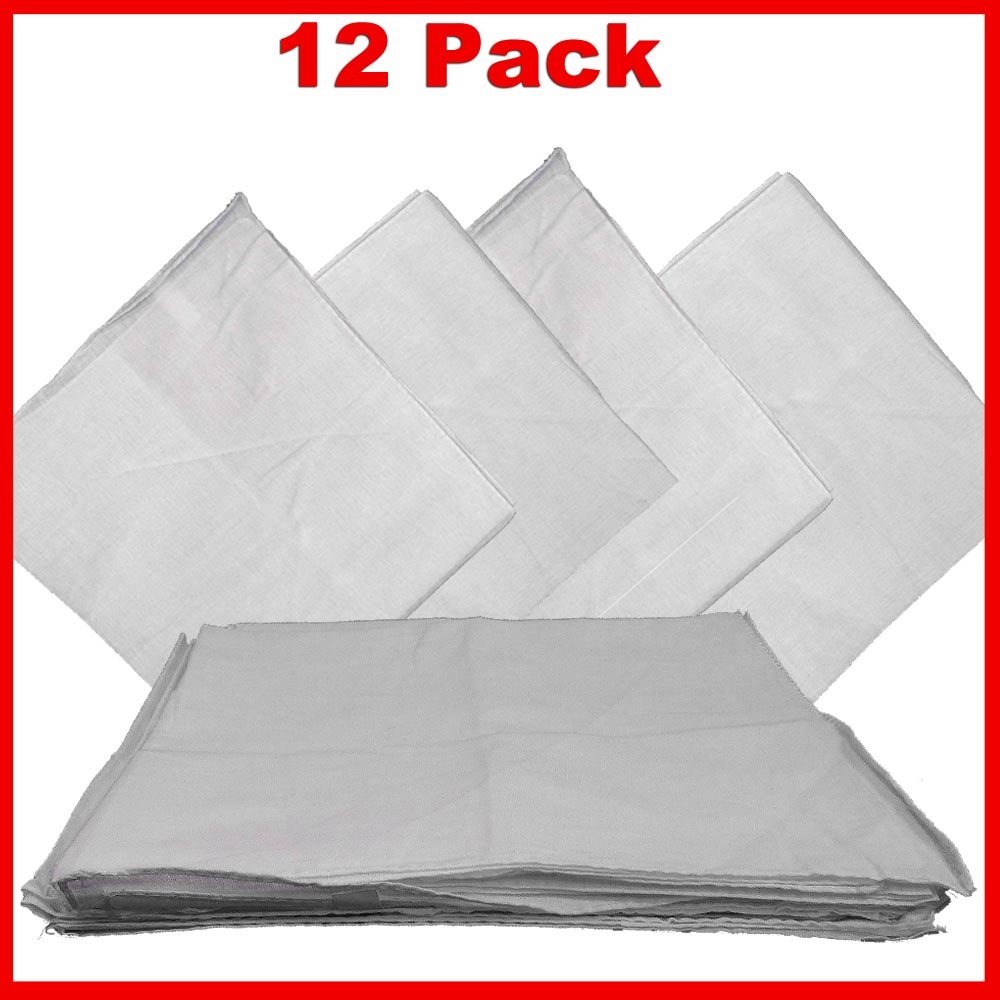 Solid Color Bandana - White 14" x 14" 12 PACK